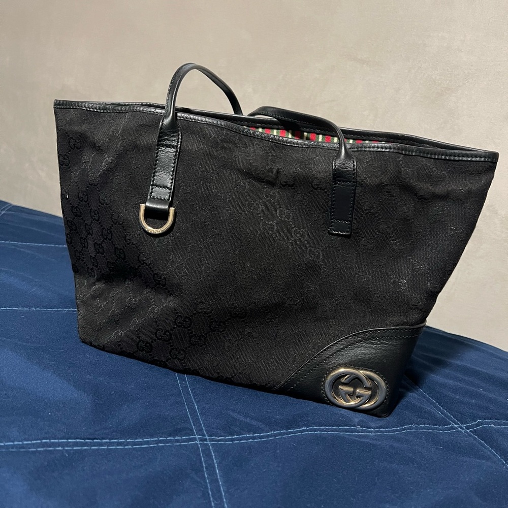 Authentic Gucci Interlocking New Britt GG Canvas Leather Tote Bag